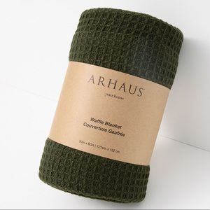 NEW Arhaus Waffle Knit Blanket - Olive